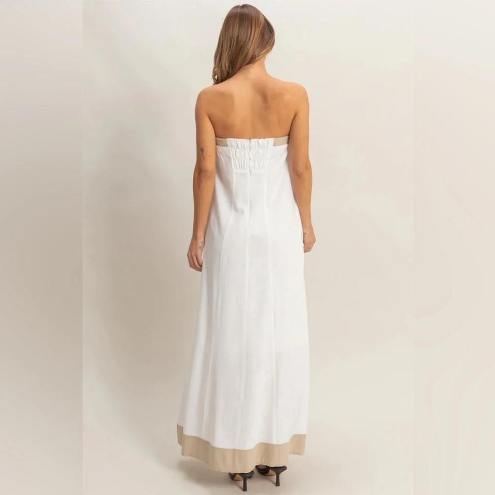 #40 White Strapless Maxi Dress with Button Detail - Picture 4 of 4